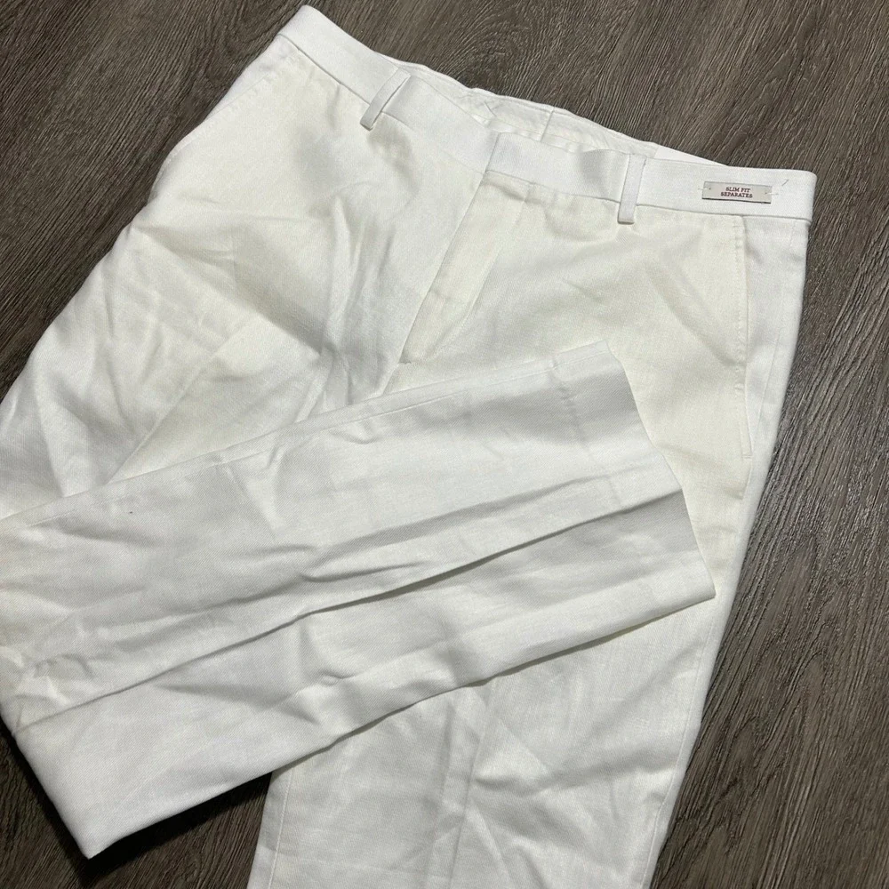 Jos. A. Bank Dress Pants 33x30 White Slim Fit Linen Cotton Flat Front New NWT